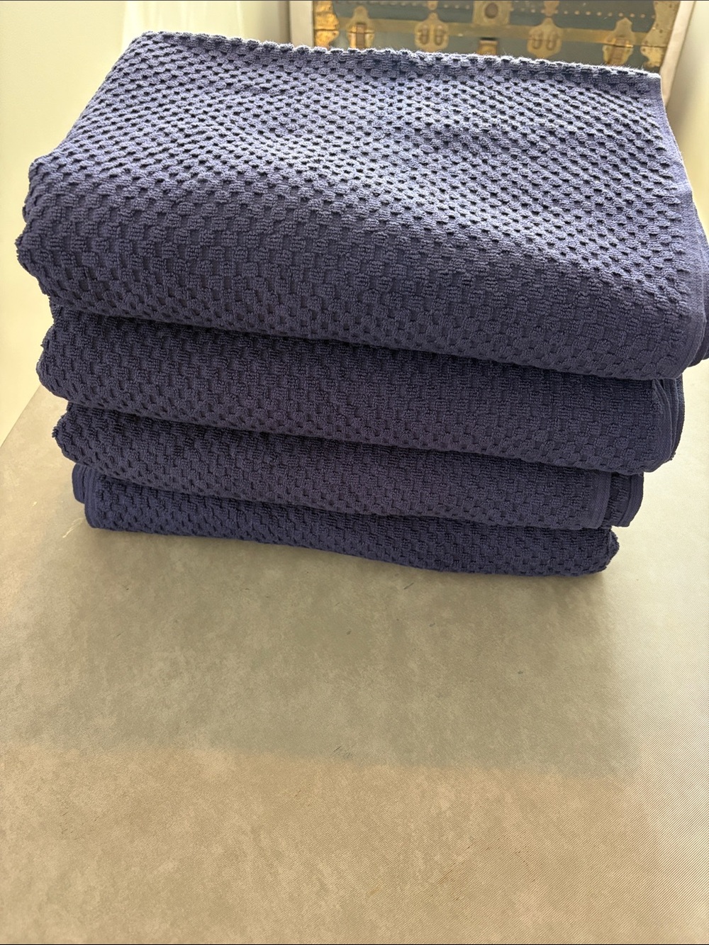 Set of 4 - 100% Cotton Navy Waffle Weave Lounge Chair Covers / Towels